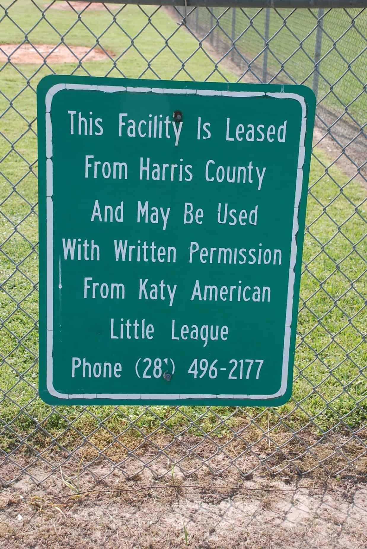 Baseball field signage at Katy Park Katy TX