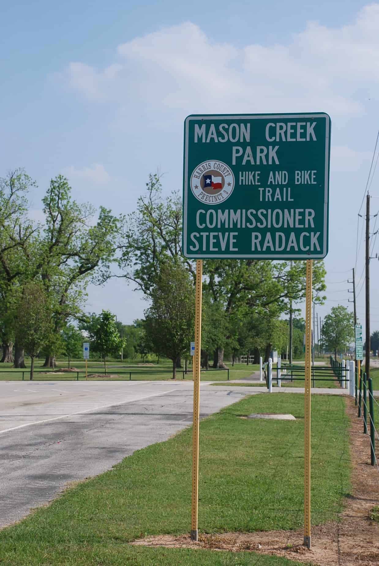 Mason Creek Park signage & parking lot along Porter Road between Morton Ranch Rd & Franz Rd Katy TX