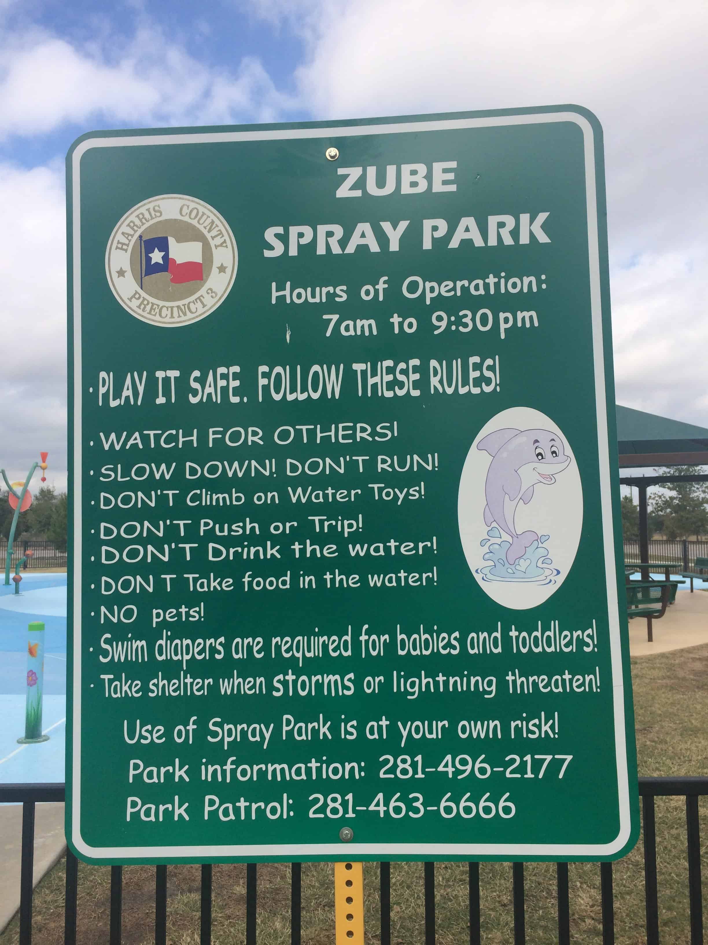Zube Park Spray Park Sign