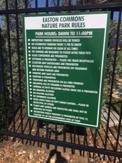 Easton Commons Nature Park Rules Sign in Houston TX