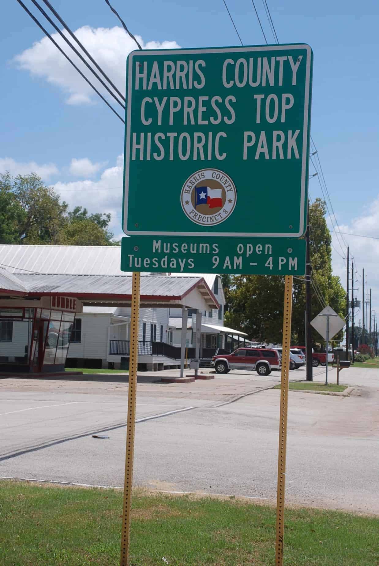 Sign at Cypress Top Historic Park Cypress TX