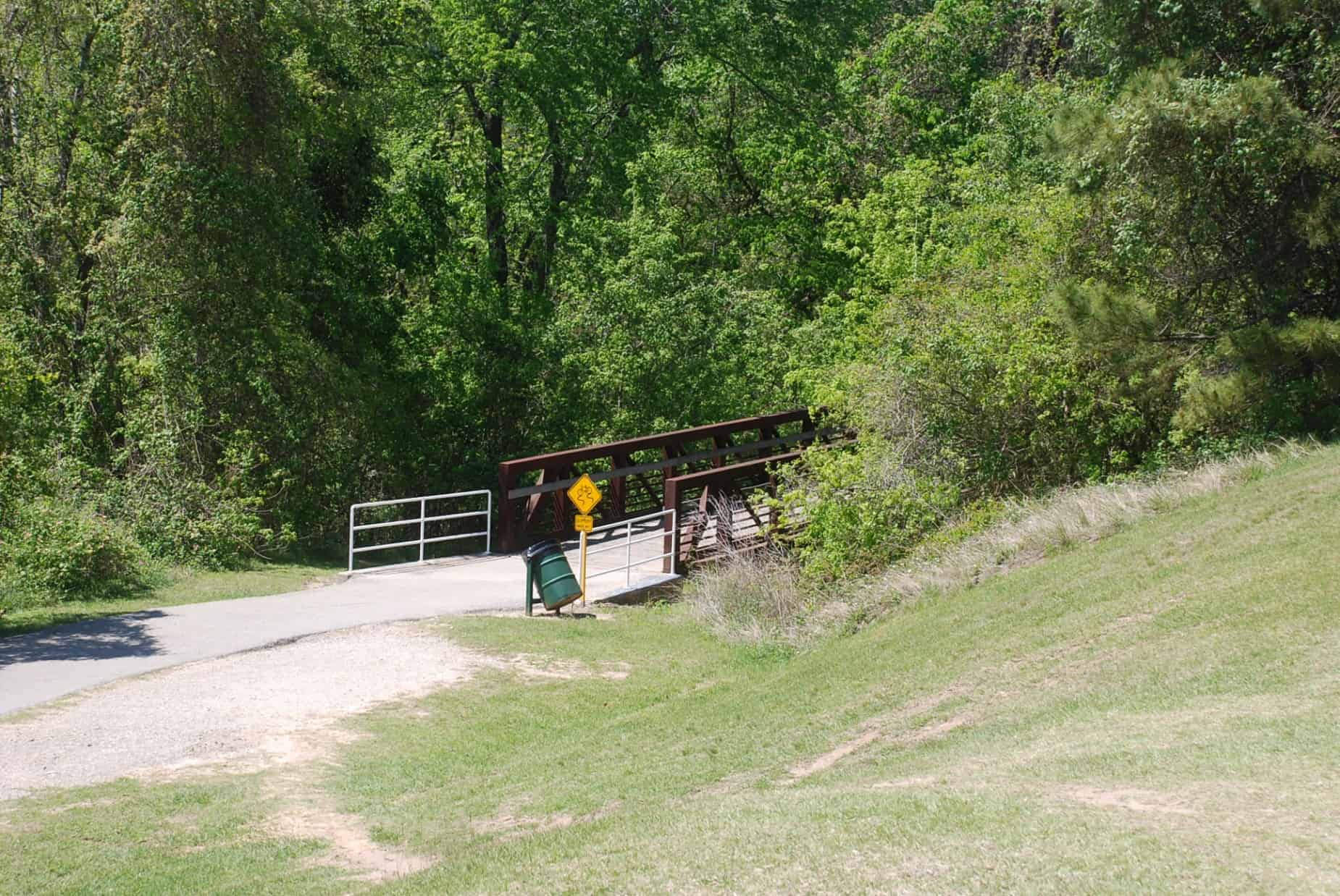 Terry Hershey Park Houston TX Hike & Bike trail bridge over entering drainage channels into Buffalo Bayou