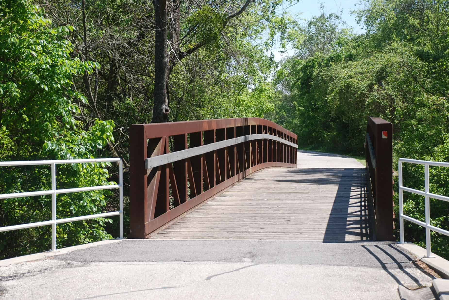 Terry Hershey Park Houston TX Hike & Bike trail bridge over entering drainage channels into Buffalo Bayou
