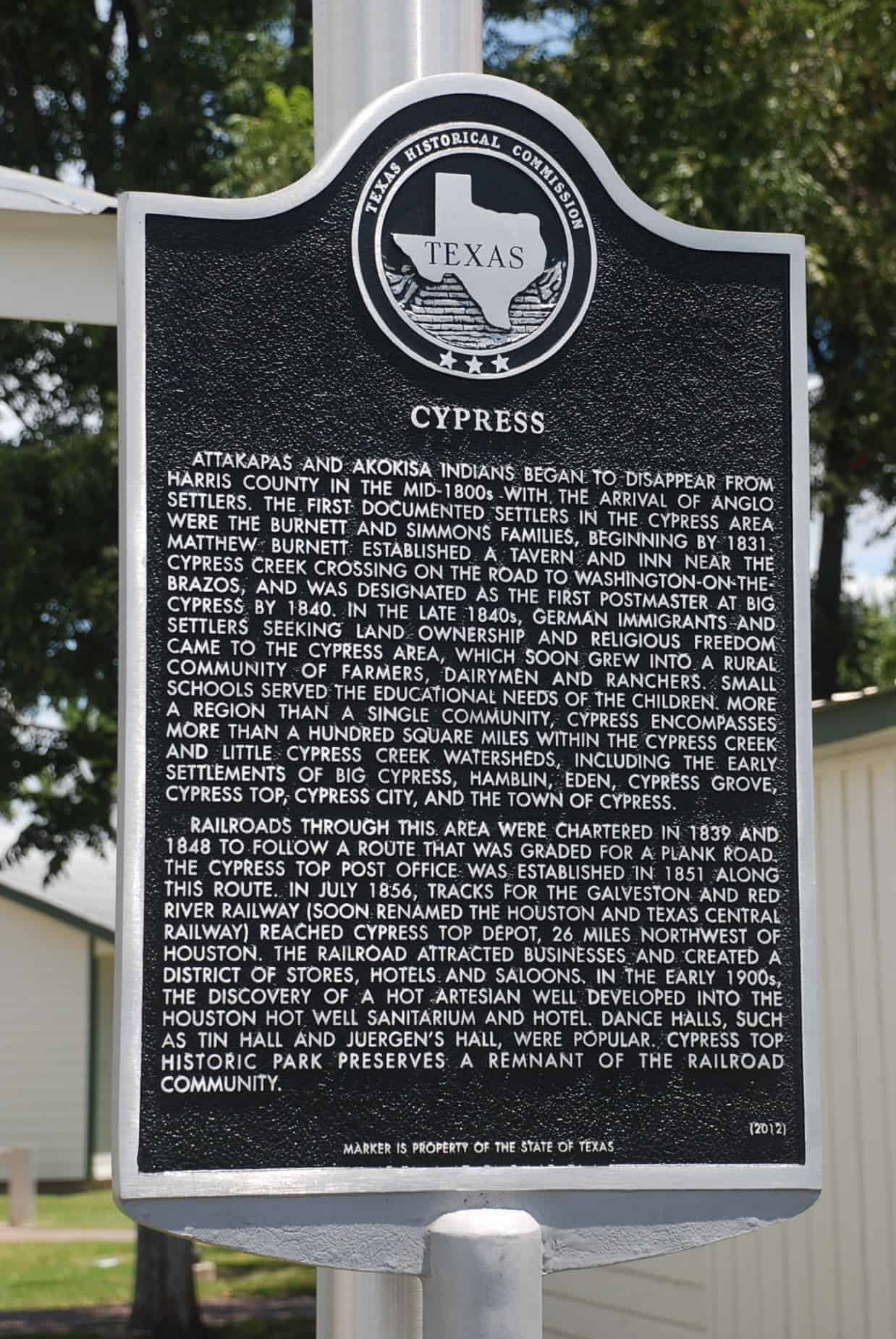 Historical Plaque Sign at Cypress Top Historic Park