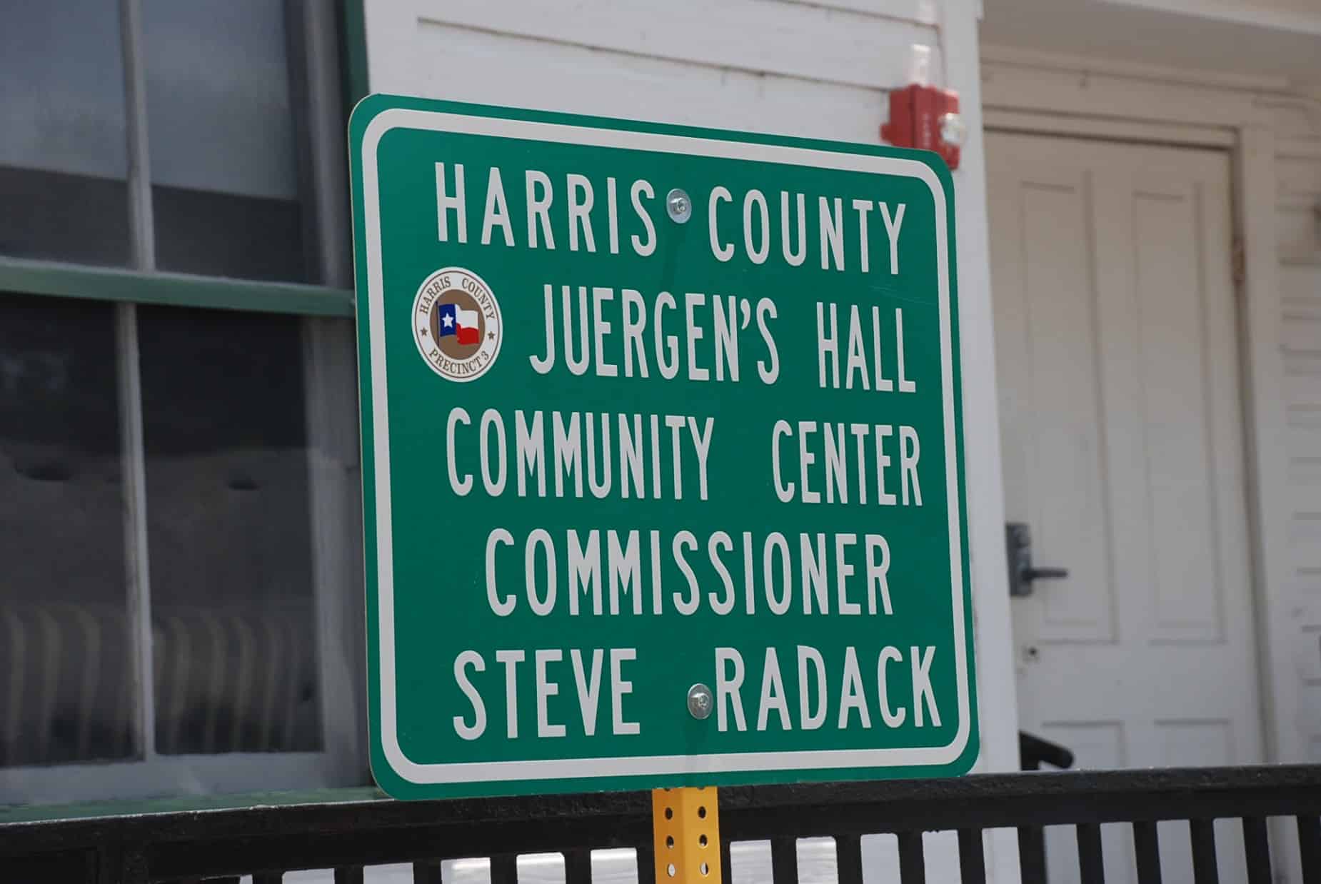 Jeurgen Hall Community Center Sign at Cypress Top Historic Park