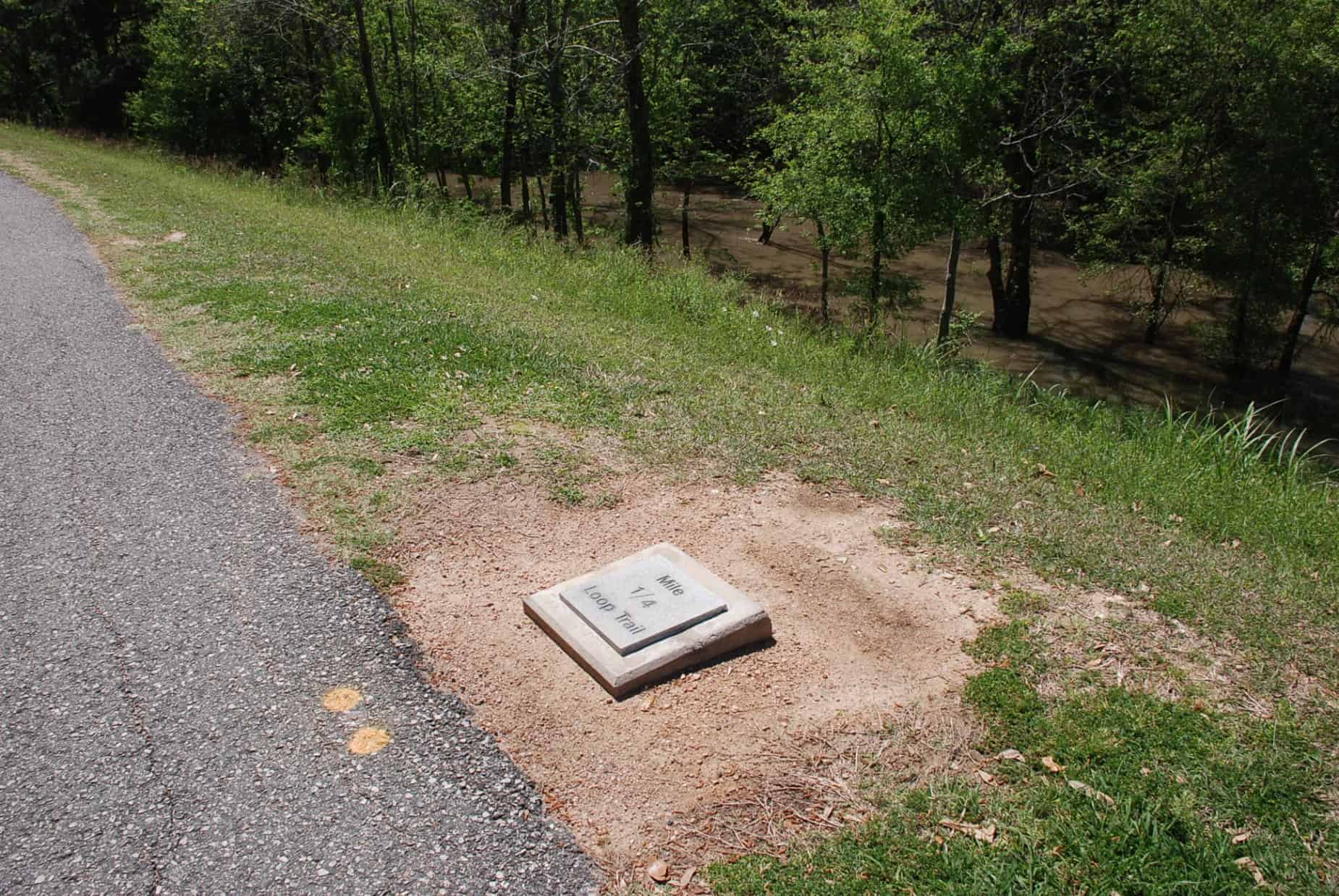 Mile marker along Hike & Bike Trail at Terry Hershey Park Houston TX