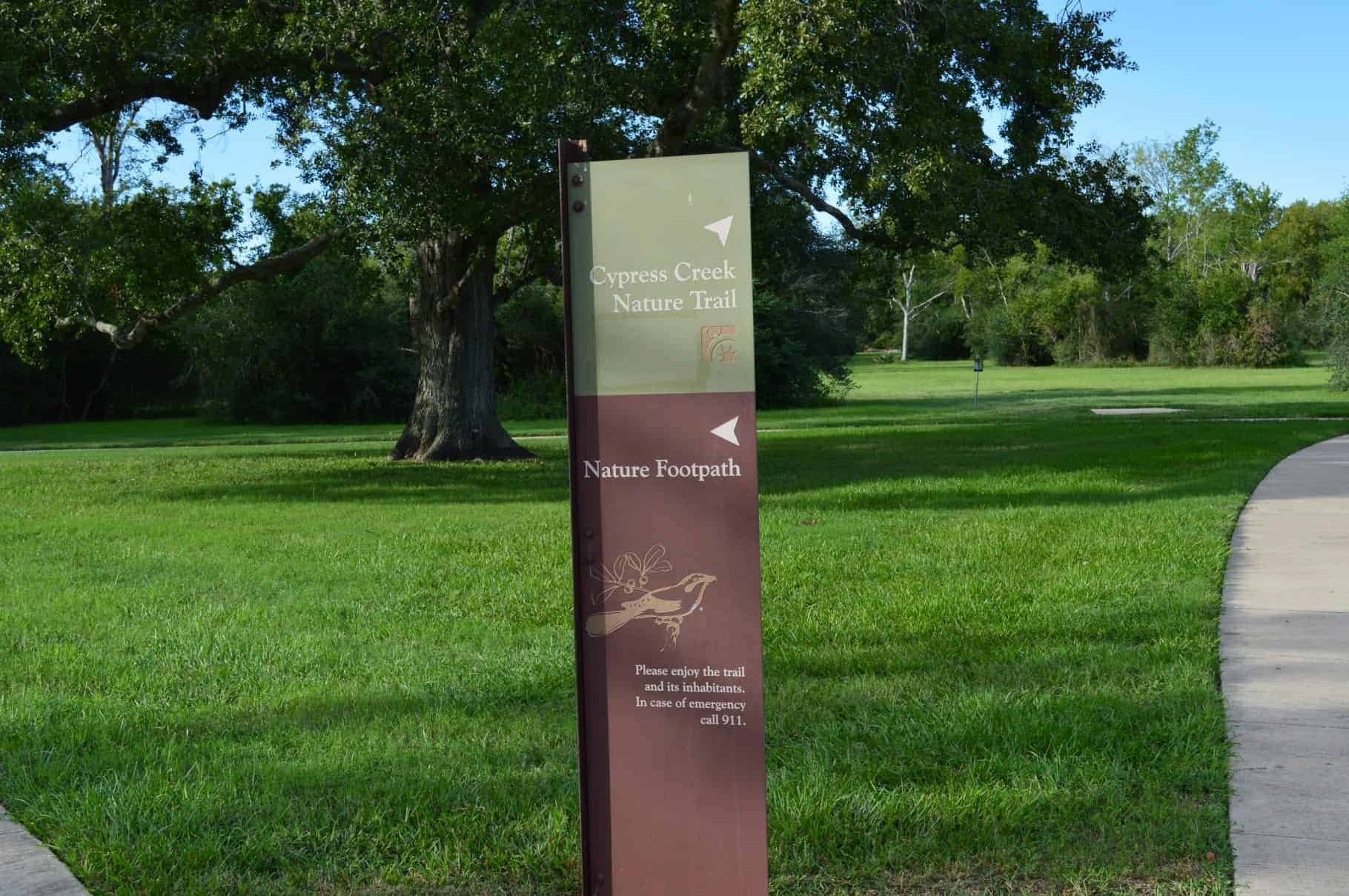 Nature Trail and Footpath Sign in Bridgeland Cypress TX