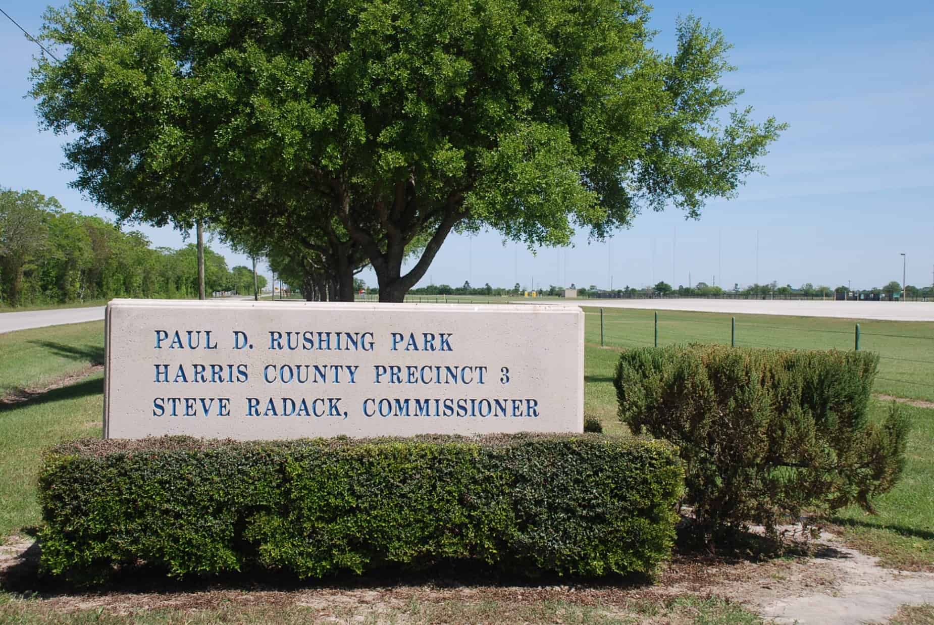 Sign for Paul Rushing Park Katy TX