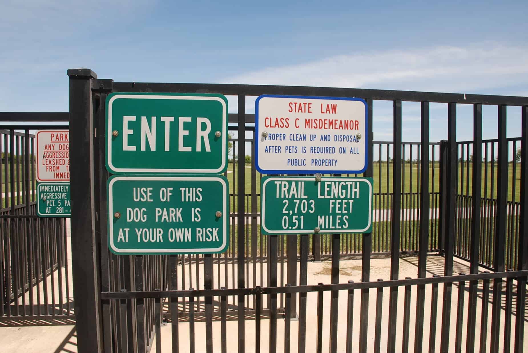 Sign for large dog park at Paul Rushing Park Katy TX