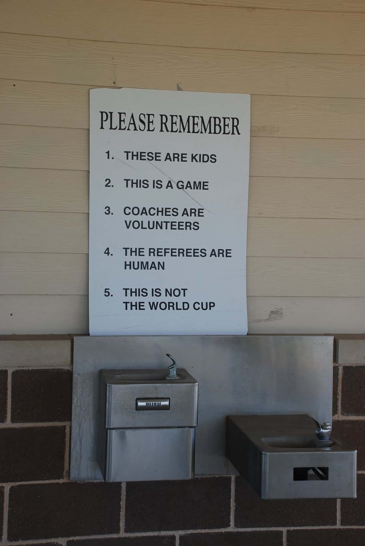 Sign & Drinking Fountains at Dyess Park Soccer Fields' Concession Building