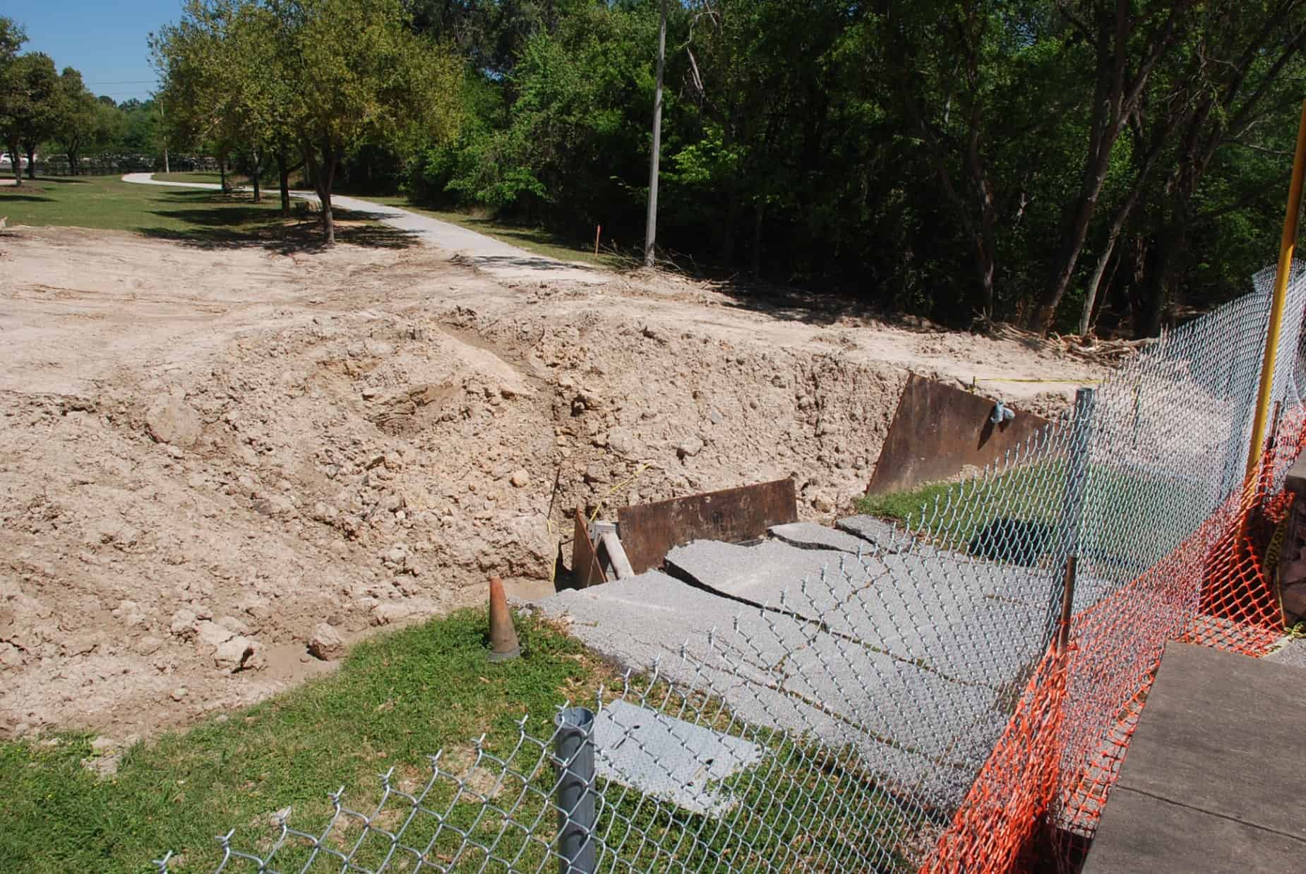 Washout on Northwest side of Memorial Dr at Terry Hershey Park Houston TX