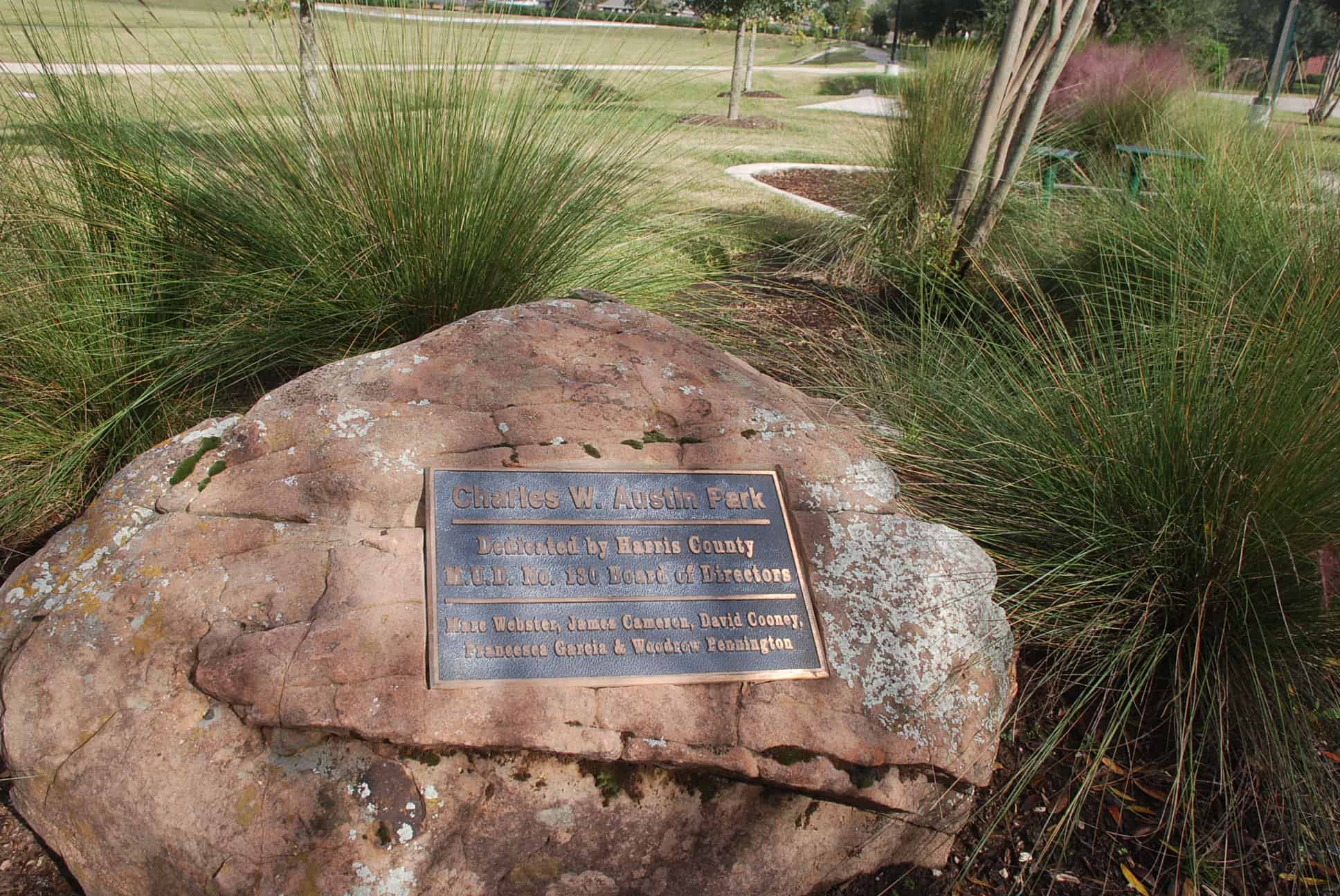 Charles W Austin Park Dedication plaque