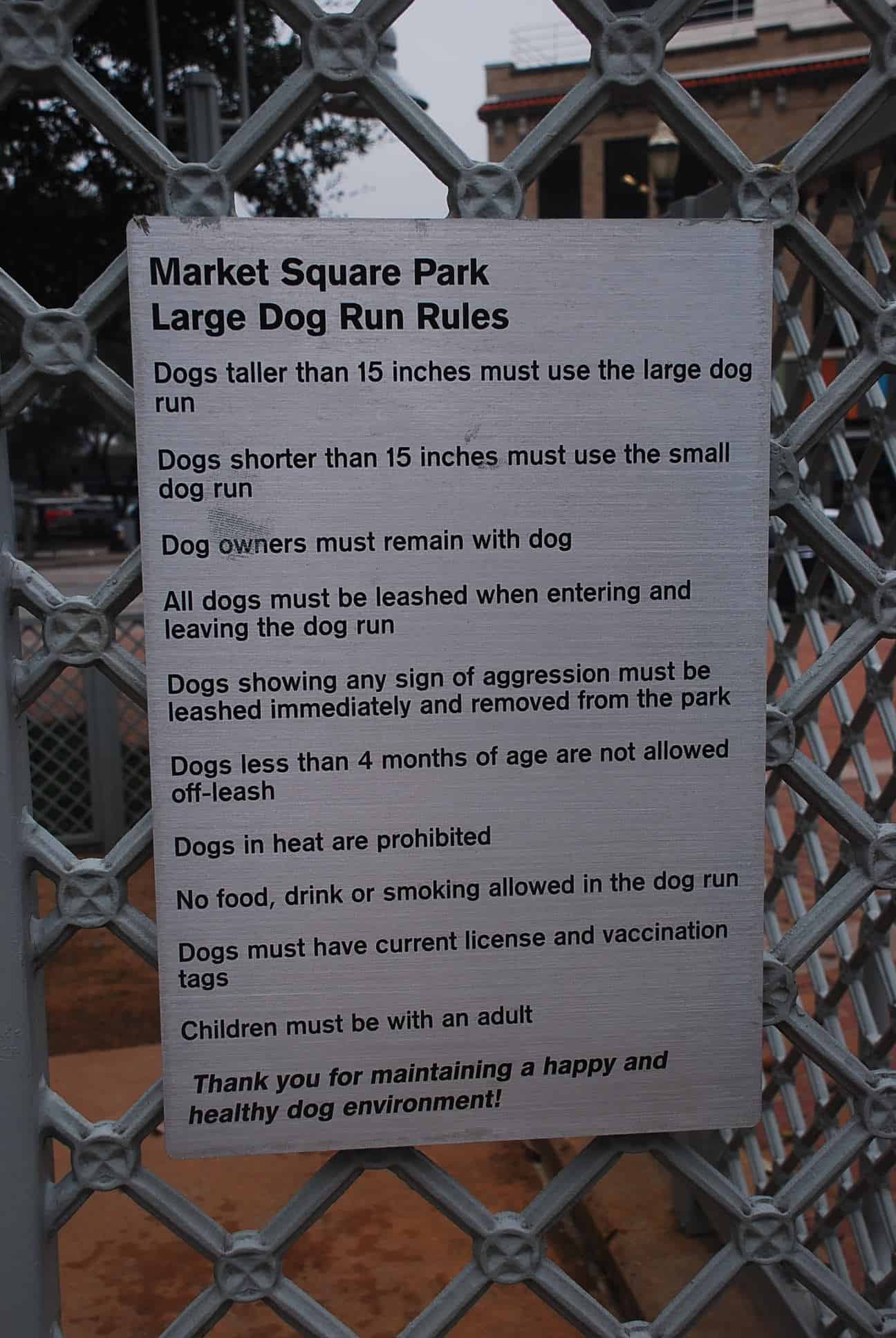 Market Square Park Dog Run Rules