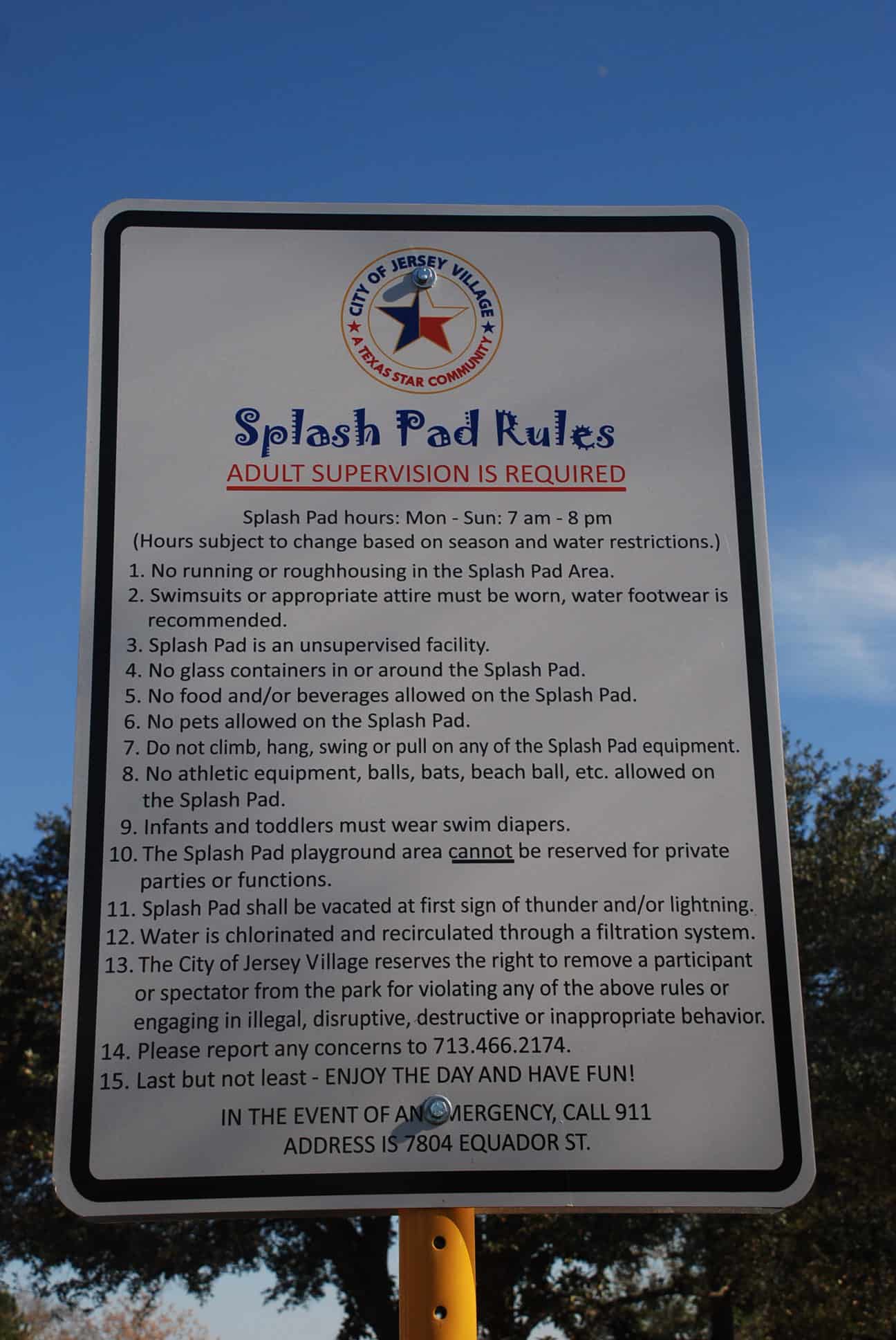 Splash Pad Rules Sign at Clark W Henry Park