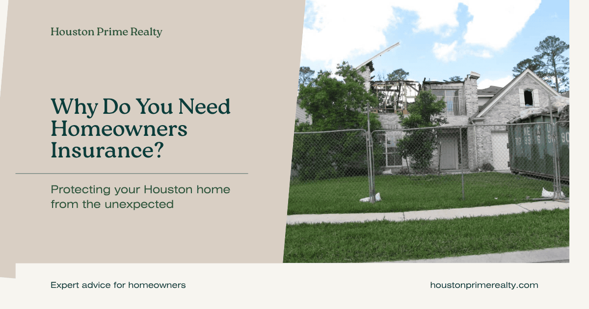 Why do you need homeowners insurance — a fire-damaged Houston home behind a construction fence