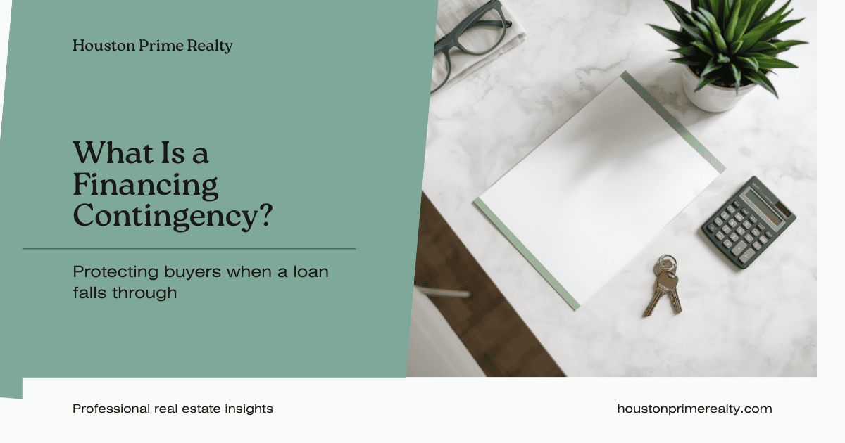 What is a financing contingency — desk with house keys, calculator, and mortgage paperwork representing buyer loan protection in a Texas contract