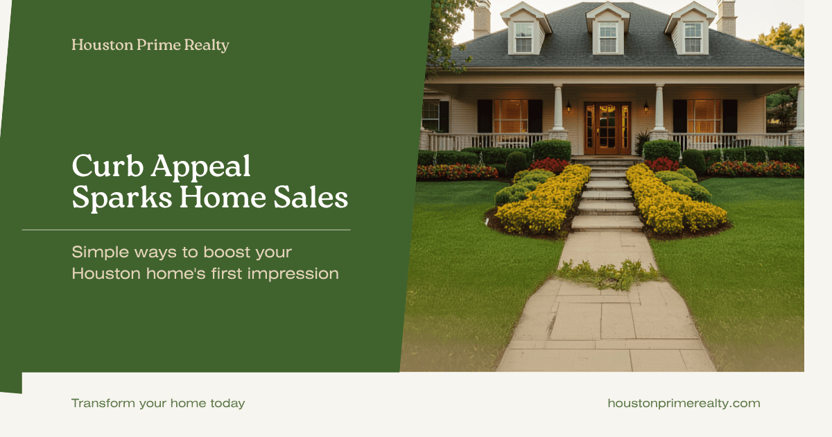Curb appeal sparks home sales — Texas home with lush manicured front-yard landscaping, flower beds, and a welcoming walkway