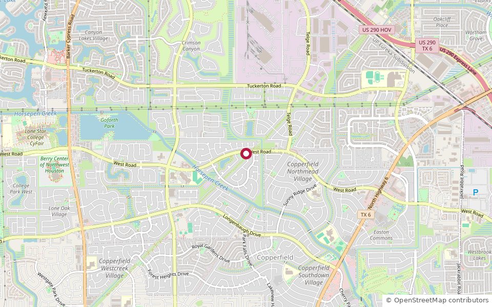 Copper Village location map along West Road between Telge Road and Queenston Boulevard in Houston, TX 77095