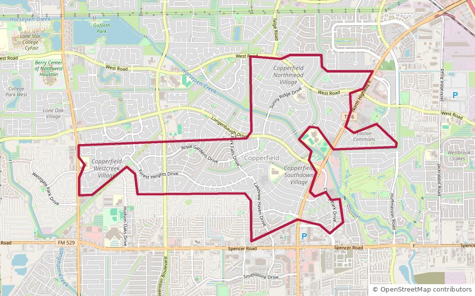 Map of Copperfield's seven villages and major roads in Houston 77095 โ Highway 6, FM 529, US-290, Queenston Blvd