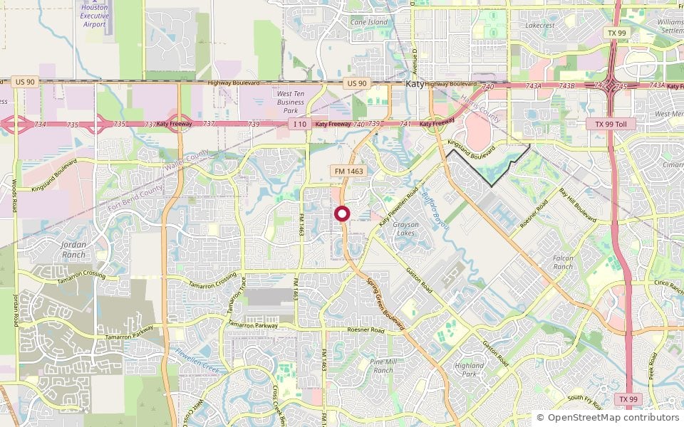 Map showing where Firethorne sits on FM 1463 in Katy, TX, south of I-10 and west of the Grand Parkway