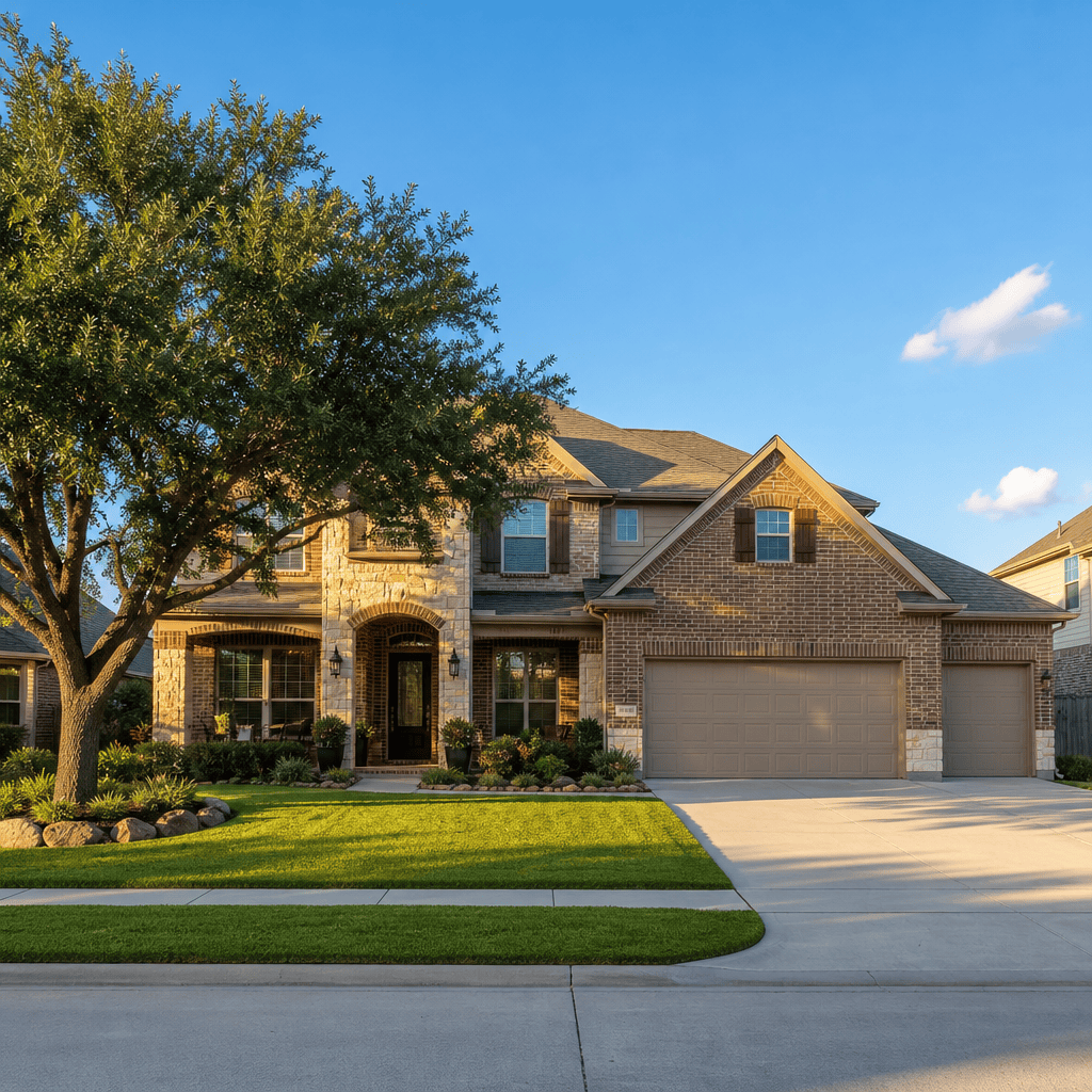 Well-kept Houston-area home on a clear sunny day, illustrating hurricane damage before closing under Paragraph 14 of the Texas contract
