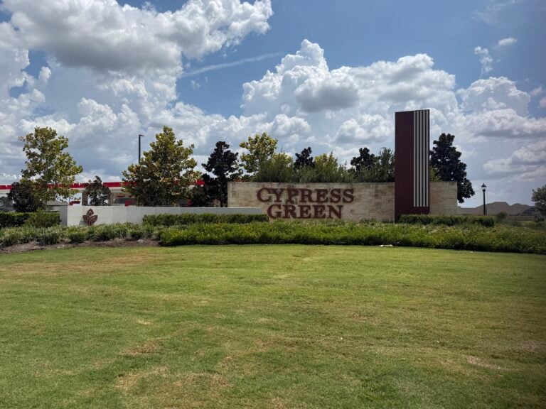 Cypress Green entrance monument sign on FM 2920 in Hockley, TX 77447