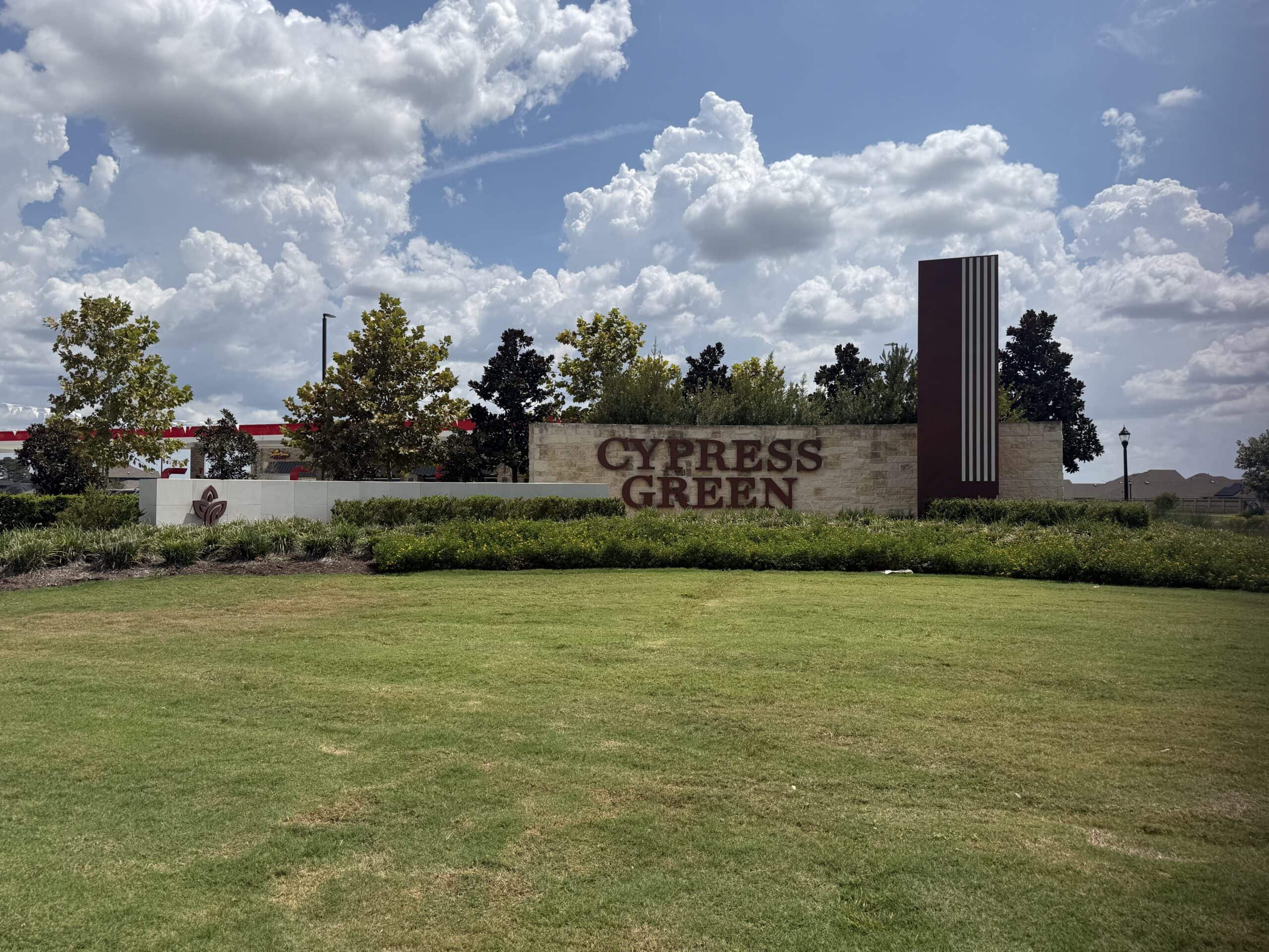 Cypress Green entrance monument sign on FM 2920 in Hockley, TX 77447