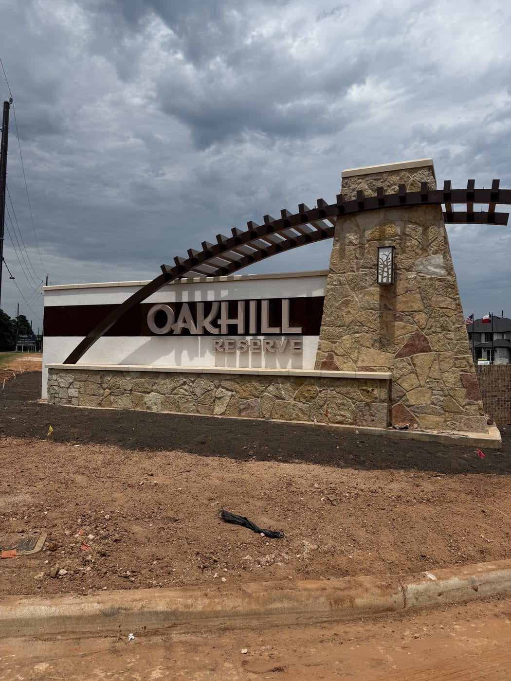 Oakhill Reserve entrance monument — new construction community in Tomball, TX