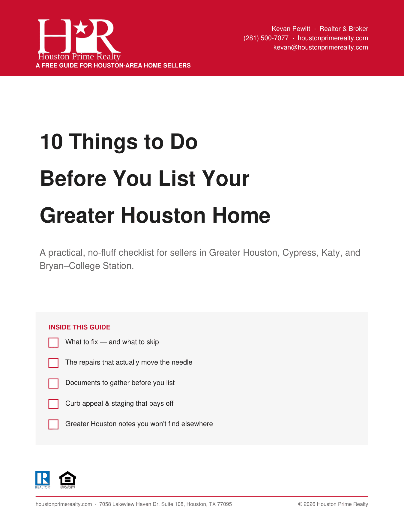 Houston Prime Realty Pre-Listing Checklist for Houston sellers