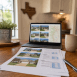 Comparable-sale sheets and a laptop on a kitchen table — how real estate agents price homes in Houston