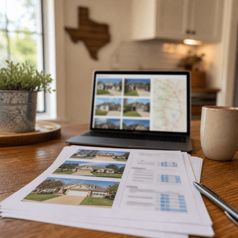 Comparable-sale sheets and a laptop on a kitchen table — how real estate agents price homes in Houston