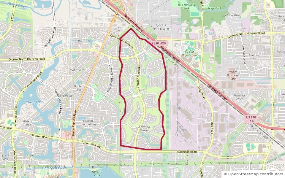 Map of Stone Gate along Queenston Boulevard between US-290 and Tuckerton Road in Houston, TX 77095, with Houston National Golf Club running through it