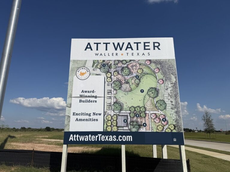 Attwater site-plan sign showing the planned amenity area, Waller TX 77484