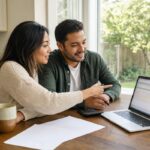 Houston couple at their kitchen table working out whether it is a good time to buy a house in Houston