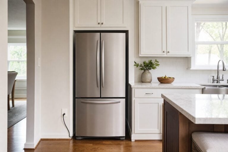 Free-standing refrigerator plugged into a Texas kitchen wall, the kind of appliance that goes on a non-realty items addendum