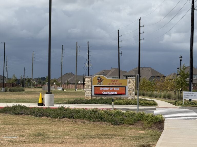 Cross Elementary School entrance marquee in the Sunterra community, Katy ISD, Katy, TX