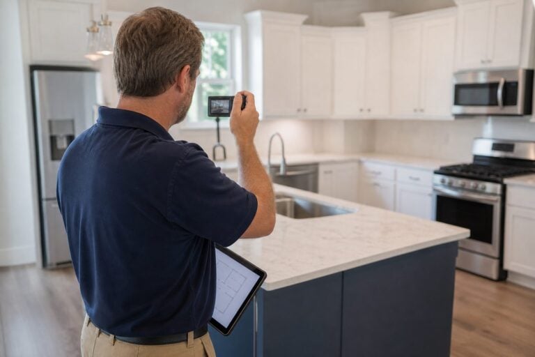 What do appraisers look for: an appraiser photographing a kitchen during a Houston home appraisal