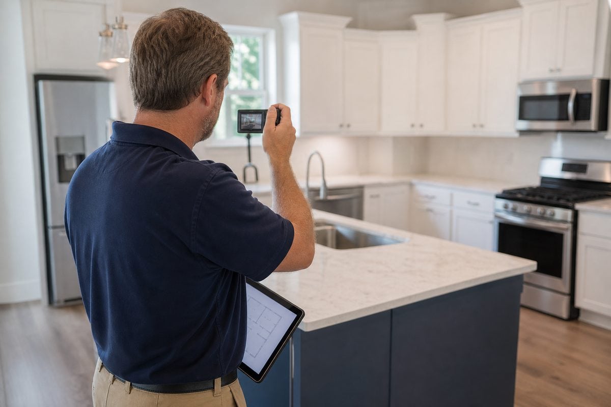 What do appraisers look for: an appraiser photographing a kitchen during a Houston home appraisal